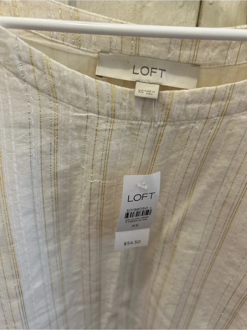 LOFT Cream Striped Peasant Blouse
